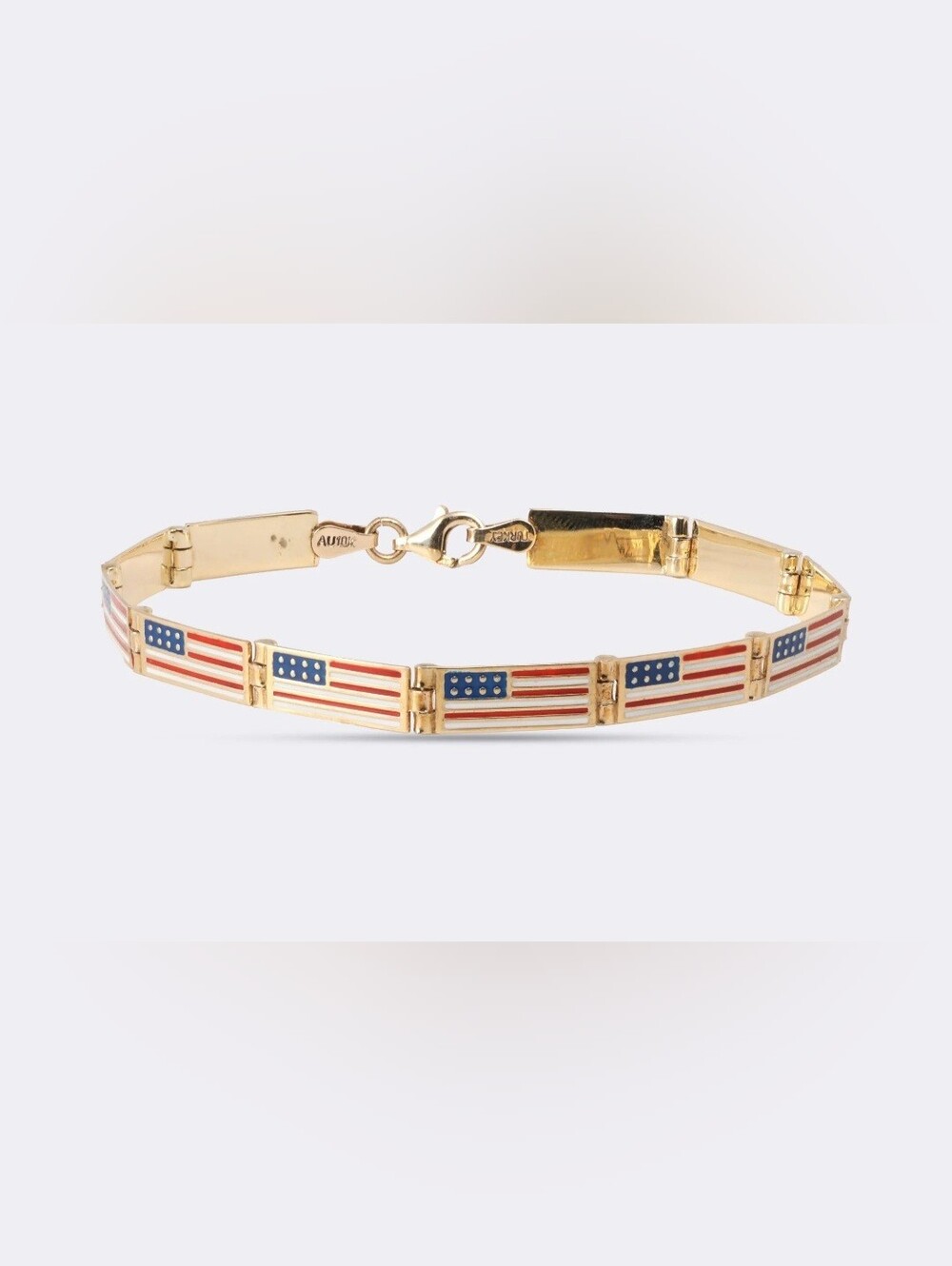 10k Yellow Gold Enamel American Flag Bracelet
